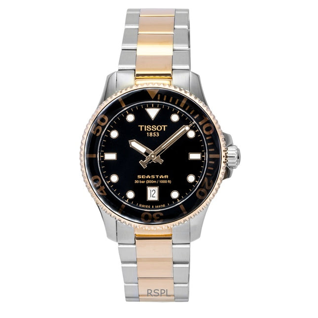 Tissot Seastar 1000 Gold Tone Stainless Steel Black Dial Quartz Diver's T120.210.22.051.01 300M Men's Watch