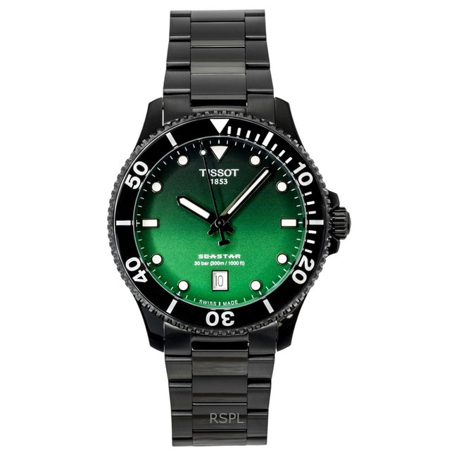 Tissot Seastar 1000 Stainless Steel Green Dial Quartz Diver's T120.410.33.091.00 300M Men's Watch