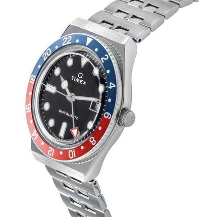 Timex Q GMT Stainless Steel Black Dial Quartz TW2V38000 Mens Watch