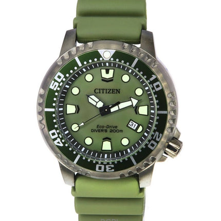 Refurbished Citizen Promaster Marine Rubber Strap Green Dial Eco-Drive Diver's BN0157-11X 200M Men's Watch