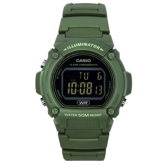 Casio Standard Illuminator Digital Green Resin Strap Quartz W-219HC-3B Mens Watch