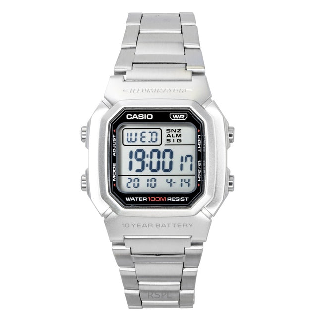 Casio Digital Stainless Steel Bracelet Quartz W-800HD-1AV 100M Men's Watch