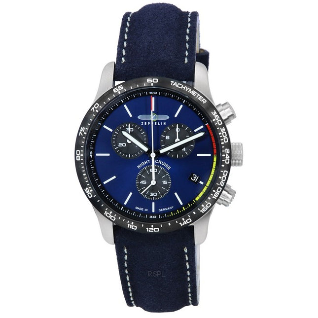 Zeppelin Night Cruise Chronograph Leather Strap Blue Dial Quartz 7288-3 100M Men's Watch