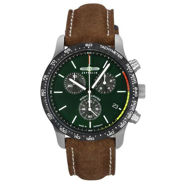 Zeppelin Night Cruise Chronograph Leather Strap Green Dial Quartz 72884 100M Men's Watch