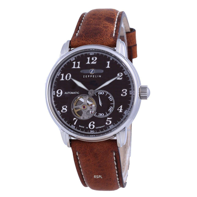 Zeppelin LZ127 Graf Open Heart Leather Automatic 7666-4 76664 Men's Watch