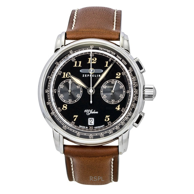 Zeppelin 100 Jahre Chronograph Leather  Strap Black Dial Quartz 76743 Men's Watch
