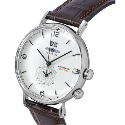Zeppelin Hindenburg Brown Leather Strap Beige Dial Quartz 80445 Men's Watch