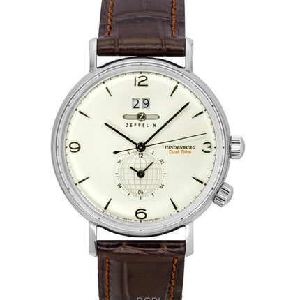 Zeppelin Hindenburg Brown Leather Strap Beige Dial Quartz 80445 Men's Watch