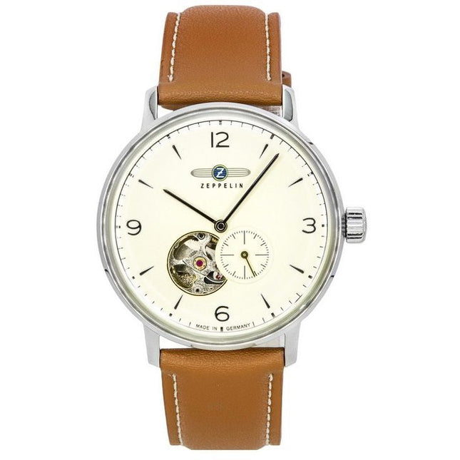 Zeppelin LZ129 Hindenburg Leather Strap Open Heart Beige Dial Automatic 80665N Mens Watch