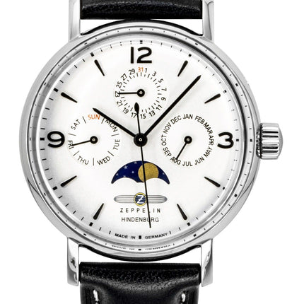 Zeppelin LZ 129 Hindenburg Moon Phase Leather Strap White Dial Quartz 80755 Women's Watch