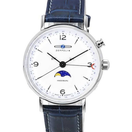 Refurbished Zeppelin LZ 129 Hindenburg Leather Strap Moon Phase White Dial Quartz 80761 Men's Watch