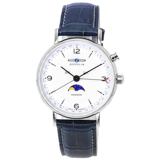 Refurbished Zeppelin LZ 129 Hindenburg Leather Strap Moon Phase White Dial Quartz 80761 Men's Watch