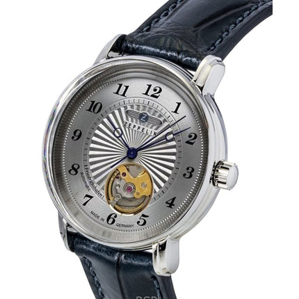 Zeppelin Friedrichshafen Leather Strap Open Heart Silver Dial Automatic 85671 Men's Watch