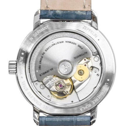 Zeppelin Friedrichshafen Leather Strap Open Heart Blue Dial Automatic 85673 Women's Watch
