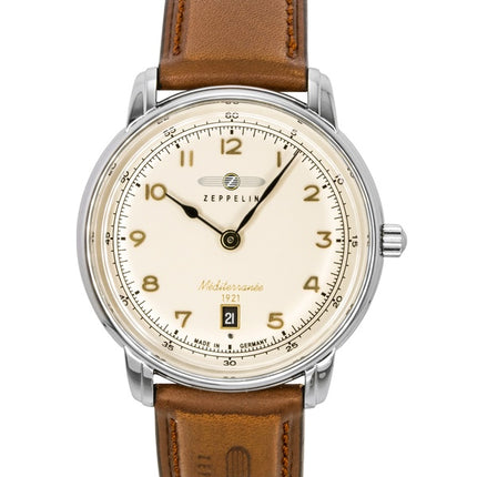 Zeppelin Mediterranee Leather Strap Beige Dial Quartz 96405 Men's Watch
