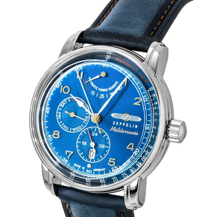 Zeppelin Mediterranee Leather Strap Blue Dial Automatic 96903 Men's Watch
