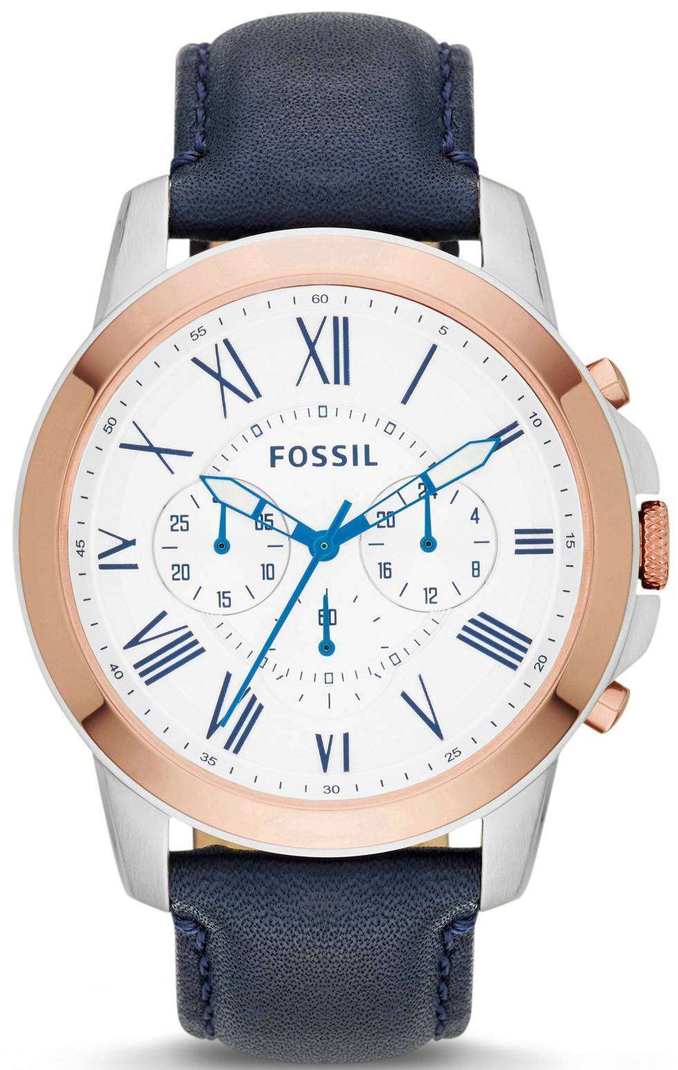 Fossil Grant Chronograph Navy Blue Leather FS4930 Men's Watch ...