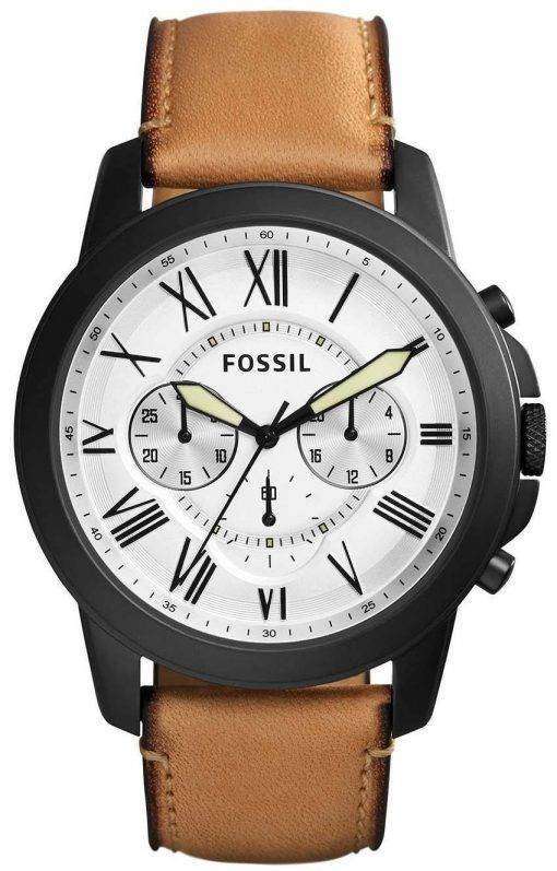 Fossil Grant White Dial Chronograph Brown Leather FS5087 Mens Watch