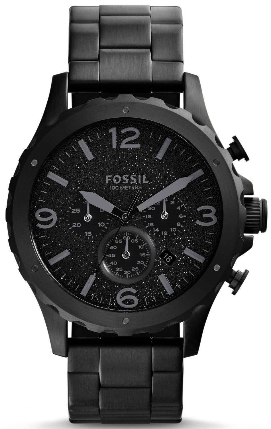 Fossil Nate Chronograph Black Dial JR1470 Men's Watch - CityWatches.co.uk