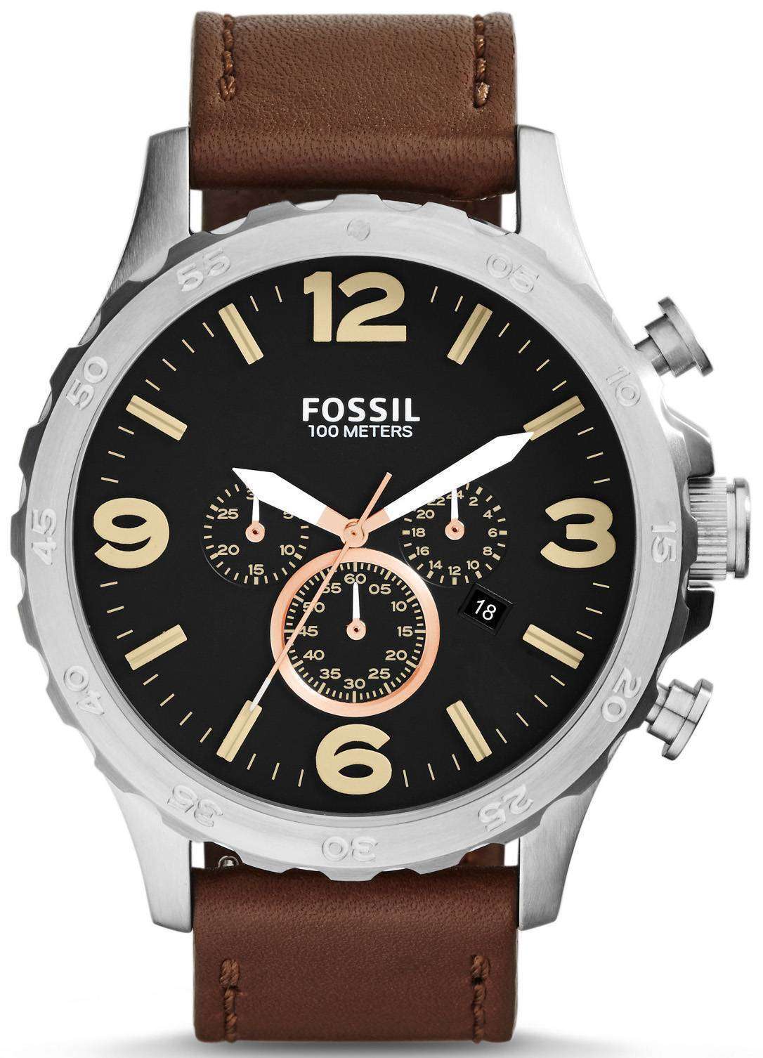 Fossil Nate Chronograph Black Dial JR1475 Men's Watch - CityWatches.co.uk