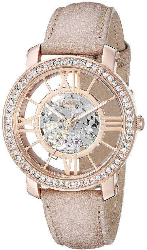 Fossil Curiosity Automatic Skeleton Crystals Dial Beige Leather ME3060 Womens Watch
