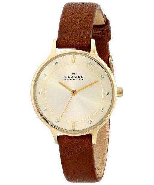 Skagen Anita Gold Dial Brown Leather Crystallized SKW2147 Womens Watch