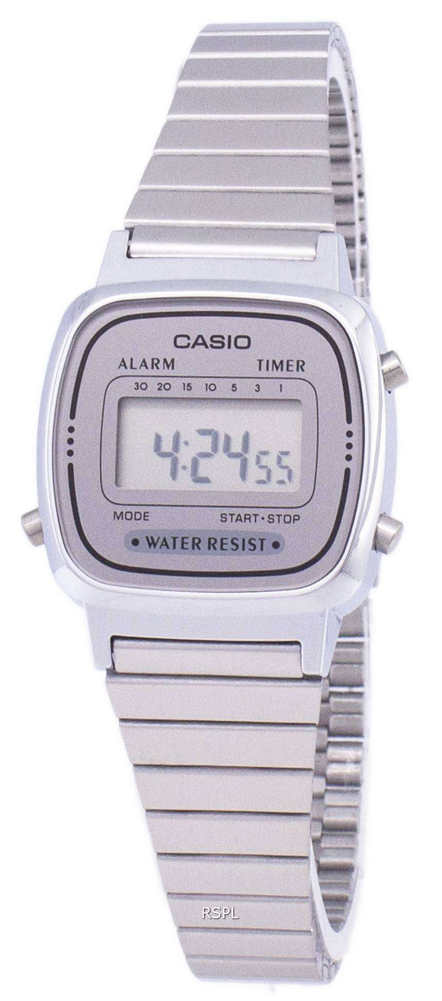 Casio Digital Stainless Steel Alarm Timer La670wa 7df La670wa 7 Women S Watch Citywatches Co Uk