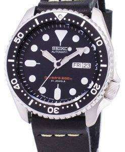 Seiko Automatic SKX007J1-LS14 Diver's 200M Japan Made Black Leather Strap Men's Watch