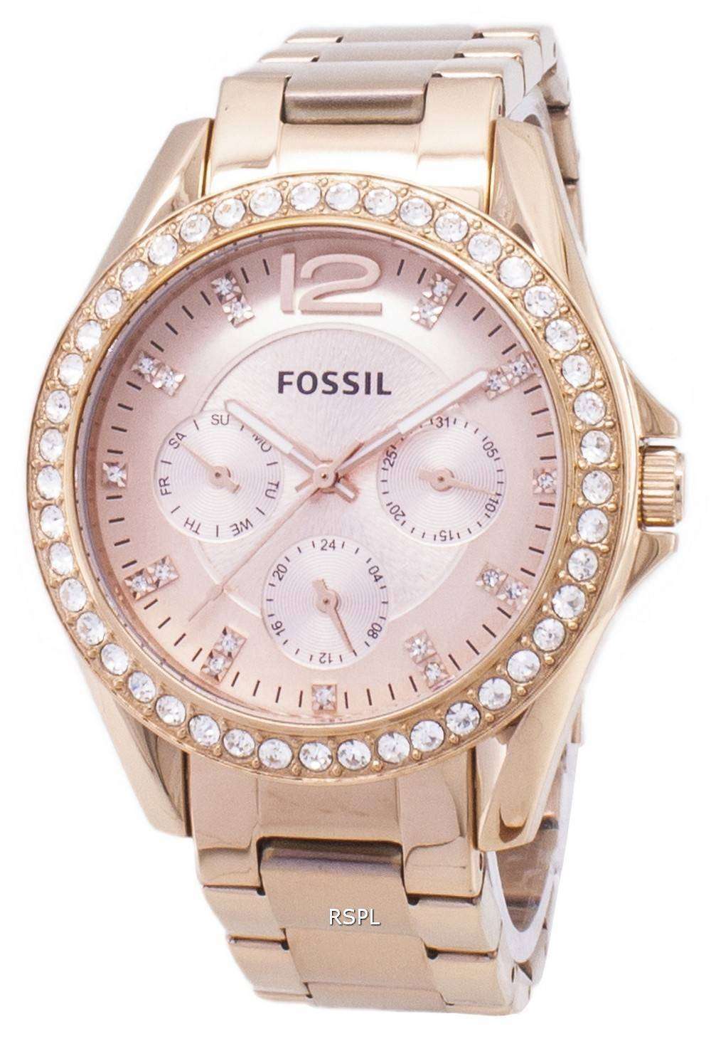 Fossil Riley Multifunction Crystal Rose Gold ES2811 Women&#39;s Watch - 0