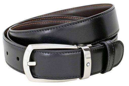 Montblanc 112960 Men's Reversible Black/Brown Leather Horseshoe Belt
