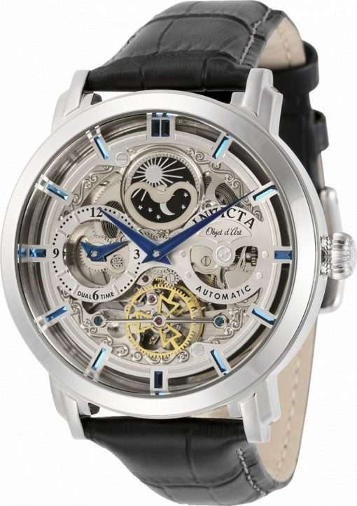 Invicta Objet D Art Skeleton Dial Leather Strap Automatic 32298 Mens Watch