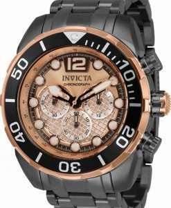Invicta Pro Diver Chronograph Rose Dial Stainless Steel Quartz 33830 100M Mens Watch
