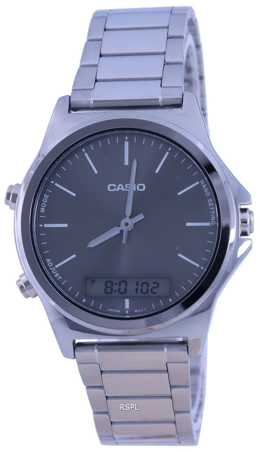 Casio Analog Digital Black Dial Leather Strap MTP-VC01D-8E MTPVC01D-8 Mens Watch