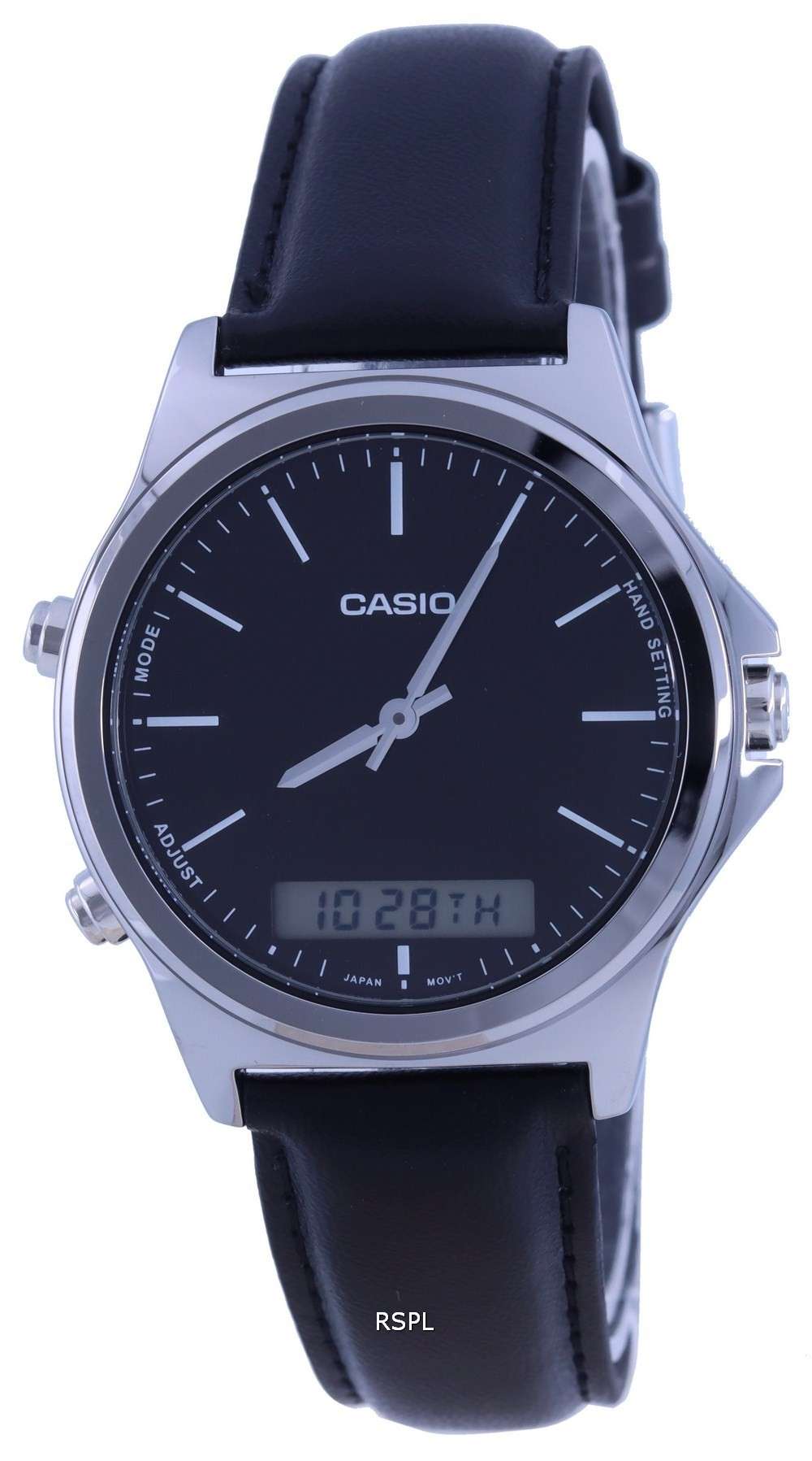 Casio Analog Digital Black Dial Leather Strap MTP-VC01L-1E MTPVC01L-1 Mens Watch