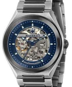 Maserati Triconic Skeleton Blue Dial Stainless Steel Quartz R8823139001 100M Mens Watch