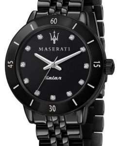 Maserati Successo Crystal Accents Black Dial Solar R8853145501 Womens Watch