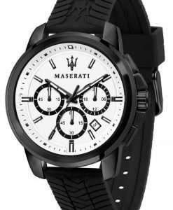 Maserati Successo Chronograph White Dial Silicon Strap Quartz R8871621010 Mens Watch