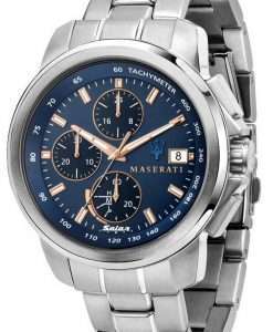 Maserati Successo Chronograph Blue Dial Stainless Steel Solar R8873645004 Mens Watch