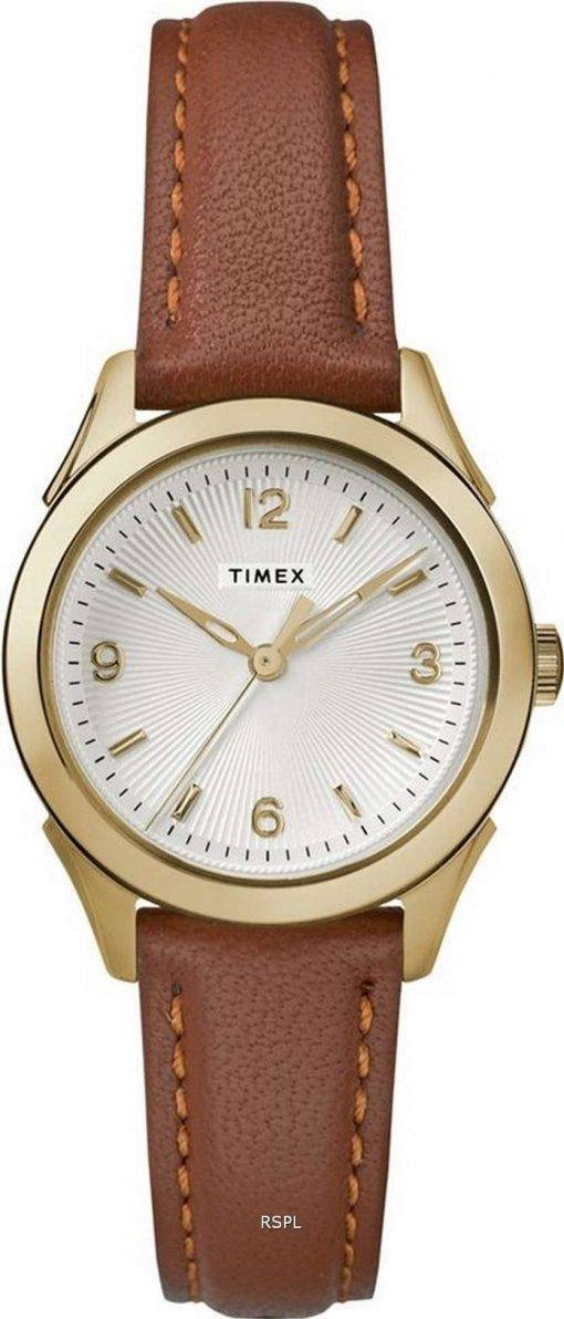 Timex Torrington Silver Dial Leather Strap Quartz TW2R91100 Womens Watch