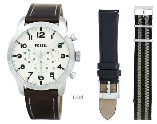 Fossil Pilot 54 Chronograph Leather And Nylon Box Set FS5182SET Men's Watch