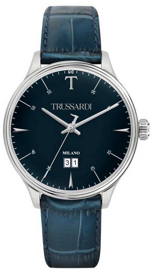 Trussardi T-Complicity Blue Dial Leather Strap Quartz R2451130001 Mens Watch