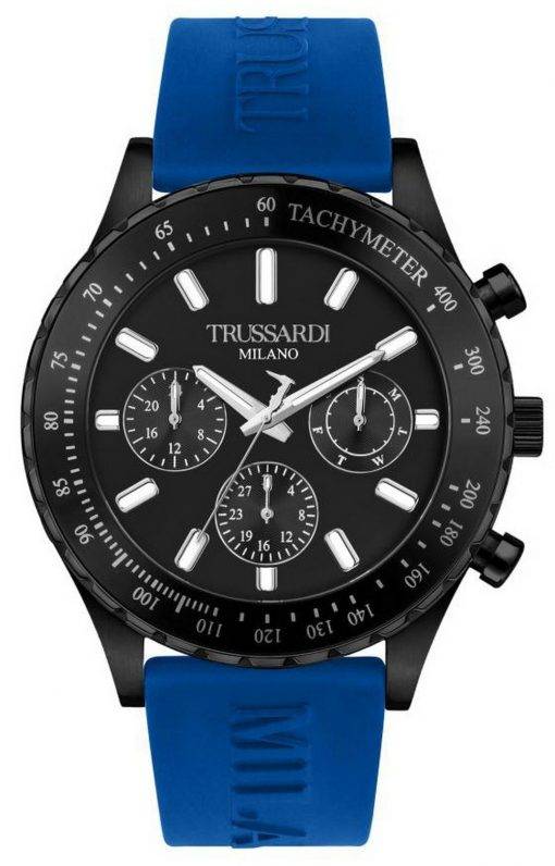 Trussardi T-Logo Tachymeter Black Dial Silicon Strap Quartz R2451148001 Mens Watch