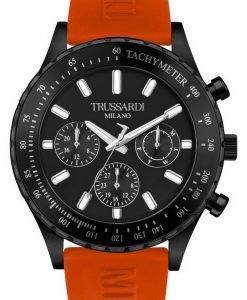 Trussardi T-Logo Tachymeter Black Dial Silicon Strap Quartz R2451148003 Mens Watch
