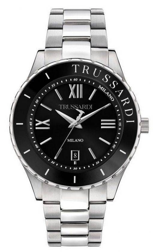 Trussardi T-Logo Black Dial Stainless Steel Quartz R2453143010 Mens Watch
