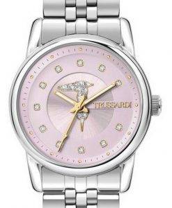 Trussardi T-Joy Crystal Accents Pink Dial Stainless Steel Quartz R2453150504 Womens Watch