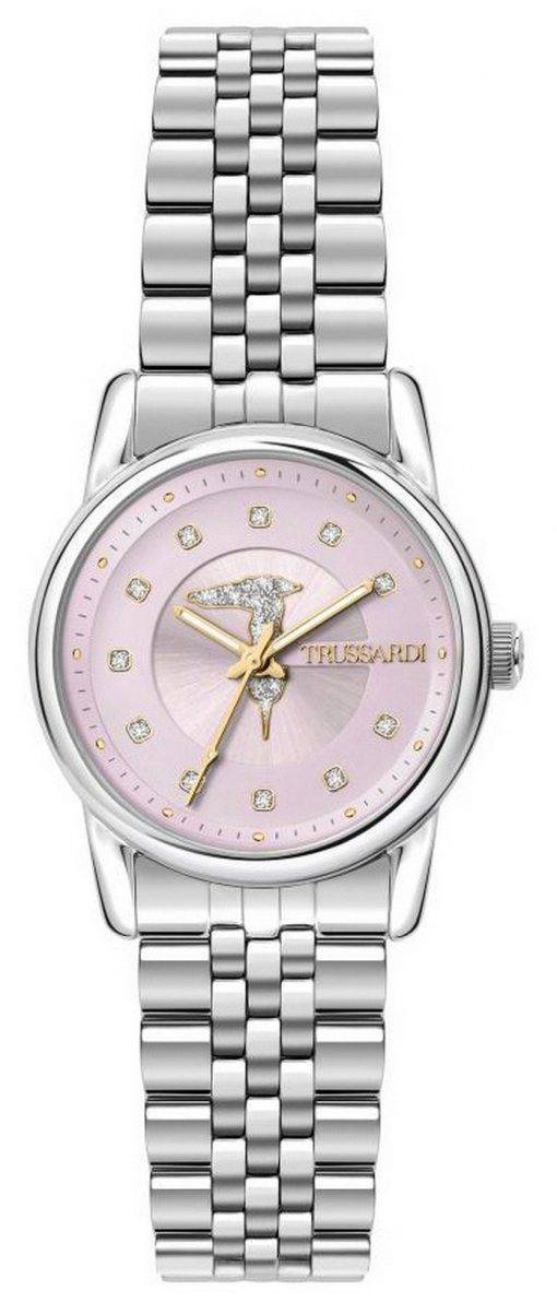 Trussardi T-Joy Crystal Accents Pink Dial Stainless Steel Quartz R2453150504 Womens Watch
