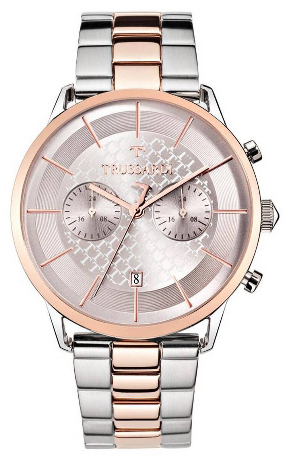 Trussardi T-World Chronograph Pink Dial Two Tone Stainless Steel Quartz ...