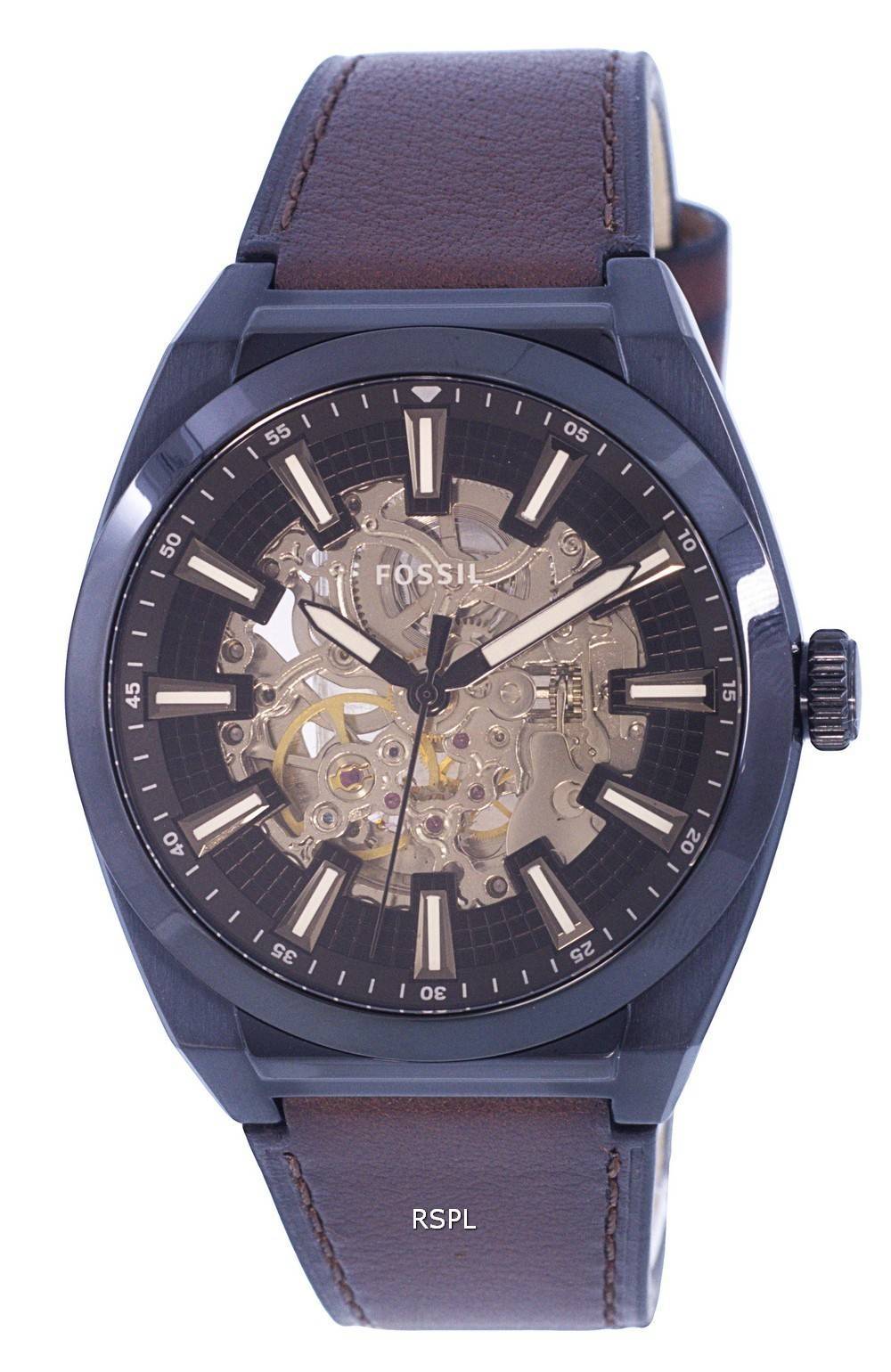 Fossil Everett Skeleton Stainless Steel Brown Dial Automatic ME3207 ...