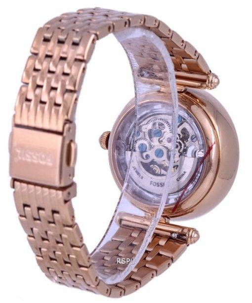 Fossil Lyric Crystal Accents Rose Gold Stainless Steel Skeleton Dial Automatic ME3198 Womens Watch