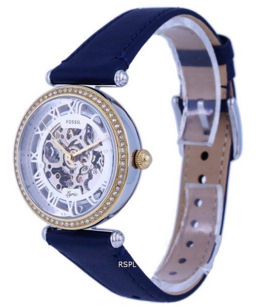Fossil Lyric Crystal Accents Leather Skeleton Dial Automatic ME3199 Womens Watch